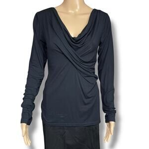 CAbi Womens Blouse Shirt Top Draped V Neck Twisted Bodice Long Sleeve Black Med